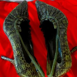 Faux Safari Green Snake Skin Heels